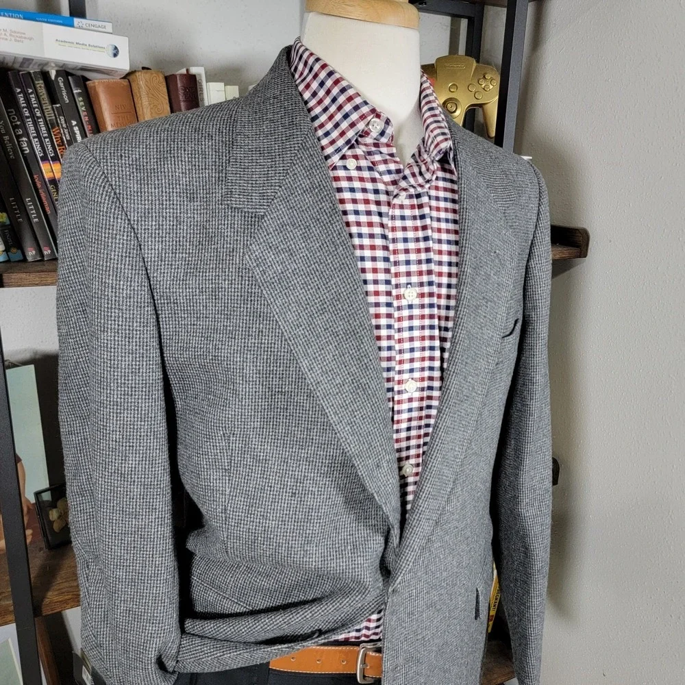 VTG Town Craft Men's Tweed Sport Coat Blazer Two Button Gray‎ Wool Size 44R